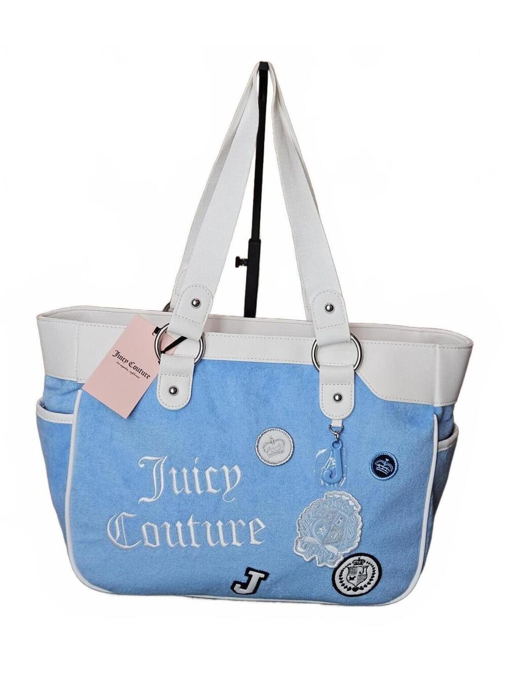 Juicy Couture Girls Rule Tote Blue Gleam Large Y2K Patch Bag NWT